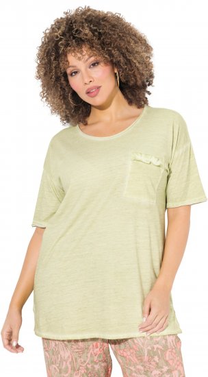 Ulla Popken Cold Dye Ruffle Edge Pocket Tee Pistachio - Pólók - 