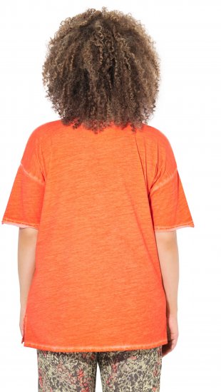 Ulla Popken Cold Dye Ruffle Edge Pocket Tee Coral Pink - Pólók - 