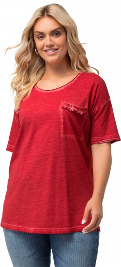 Ulla Popken Cold Dye Ruffle Edge Pocket Tee Salsa - Pólók - 