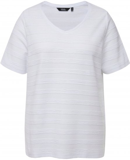 Ulla Popken Textured Striped Short Sleeve Tee Snow White - Pólók - 