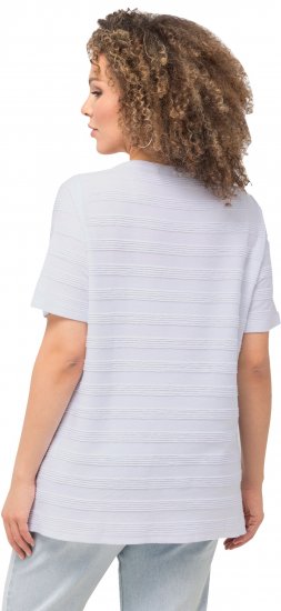 Ulla Popken Textured Striped Short Sleeve Tee Snow White - Pólók - 