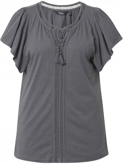 Ulla Popken Wing Sleeve V-Neck Tee Graphite Grey - Pólók - 