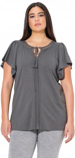 Ulla Popken Wing Sleeve V-Neck Tee Graphite Grey - Pólók - 