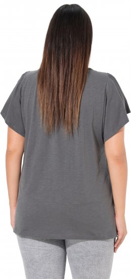 Ulla Popken Wing Sleeve V-Neck Tee Graphite Grey - Pólók - 