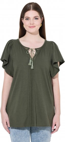 Ulla Popken Wing Sleeve V-Neck Tee Olive Grey - Ulla Popken - 