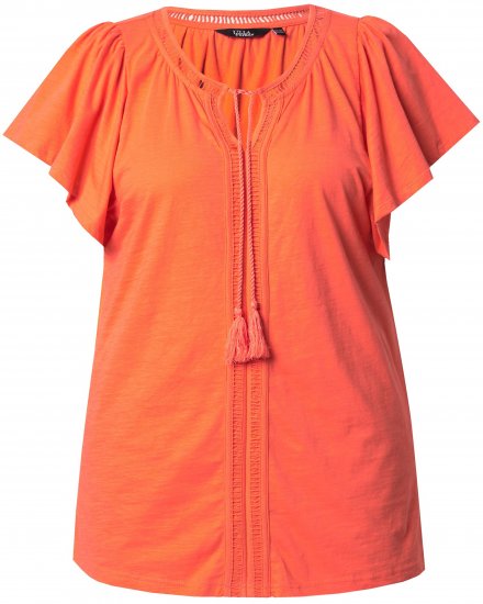 Ulla Popken Wing Sleeve V-Neck Tee Coral Pink - Pólók - 