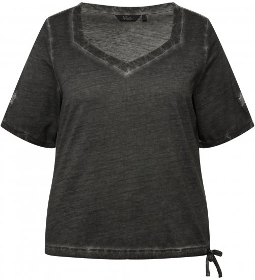 Ulla Popken Cold Dyed Sweetheart Neckline Short Sleeve Tee Graphite Grey - Pólók - 