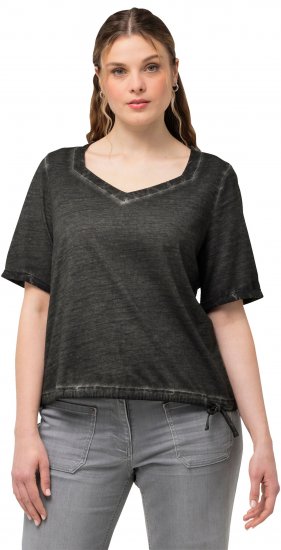 Ulla Popken Cold Dyed Sweetheart Neckline Short Sleeve Tee Graphite Grey - Pólók - 