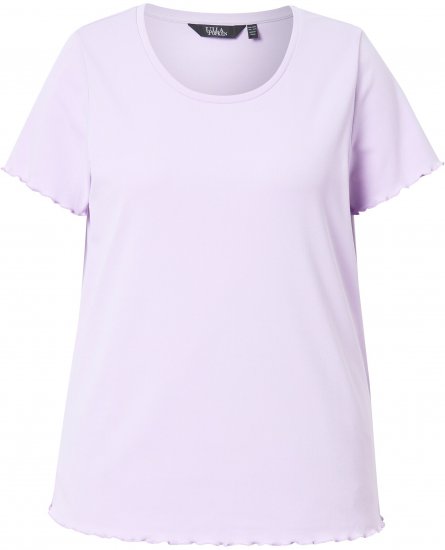 Ulla Popken Ribbed Lettuce Hem Short Sleeve Tee Lavender - Pólók - 