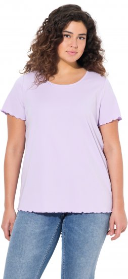 Ulla Popken Ribbed Lettuce Hem Short Sleeve Tee Lavender - Pólók - 