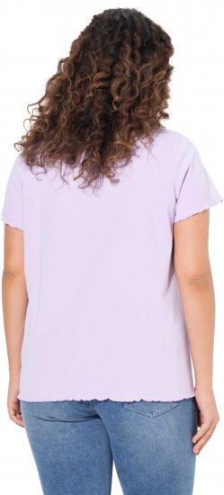 Ulla Popken Ribbed Lettuce Hem Short Sleeve Tee Lavender - Pólók - 