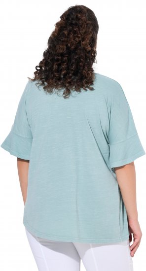 Ulla Popken Asymmetric Flounce Panel Short Sleeve Tee Light Moss Green - Pólók - 