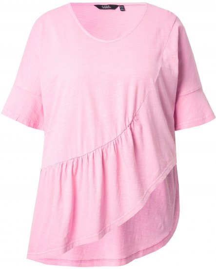 Ulla Popken Asymmetric Flounce Panel Short Sleeve Tee Pink - Pólók - 