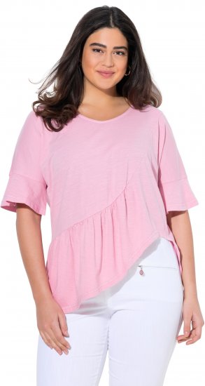 Ulla Popken Asymmetric Flounce Panel Short Sleeve Tee Pink - Pólók - 
