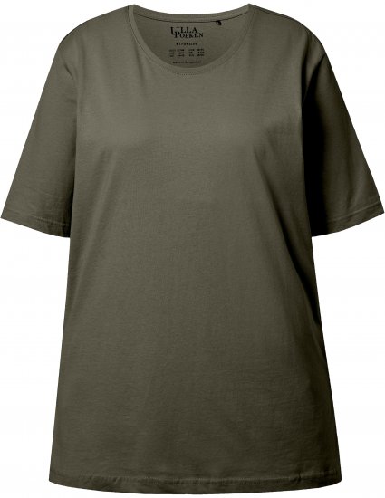 Ulla Popken Basic Round Neck Short Sleeve Relaxed Fit T-Shirt Olive Grey - Pólók - 