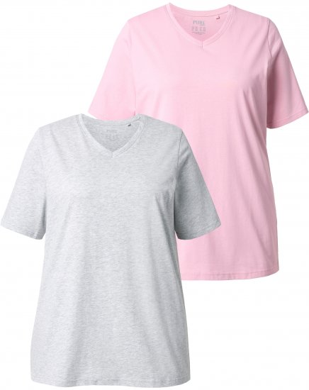 Ulla Popken Eco Cotton Basic T-Shirt 2-Pack Grey/Pink - Pólók - 