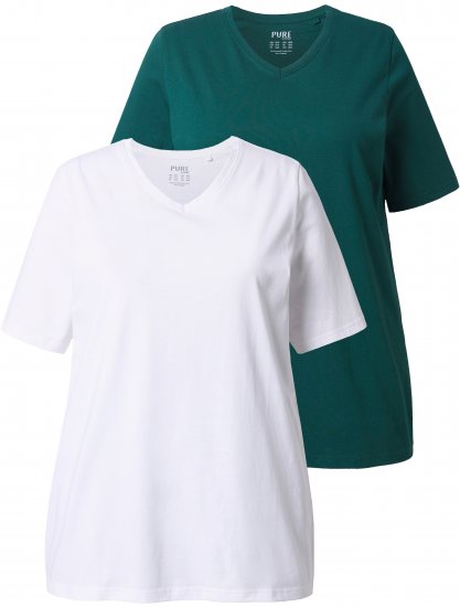 Ulla Popken Eco Cotton Basic T-Shirt 2-Pack Green/White - Pólók - 