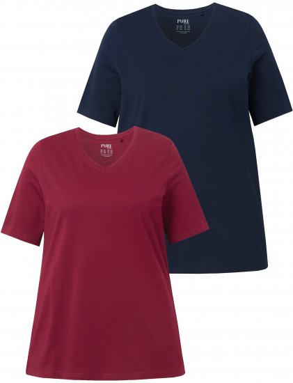 Ulla Popken Eco Cotton Basic T-Shirt 2-Pack Red/Navy - Pólók - 