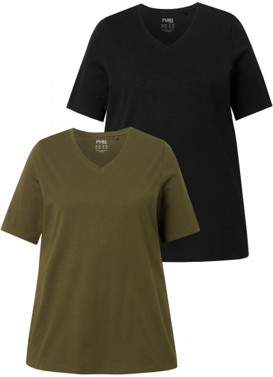 Ulla Popken Eco Cotton Basic T-Shirt 2-Pack Green/Black - Pólók - 