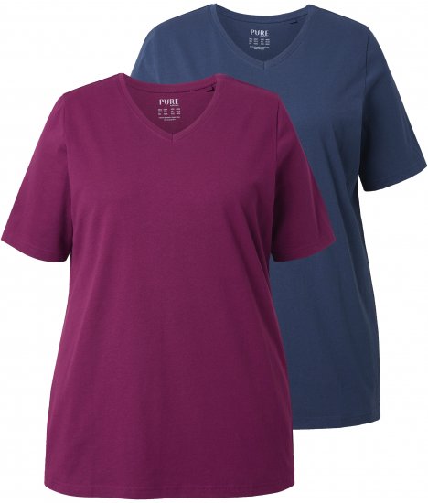 Ulla Popken Eco Cotton Basic T-Shirt 2-Pack Black/Red - Pólók - 