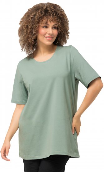 Ulla Popken Essential Round Neck Stretch Tee Light Moss Green - Pólók - 