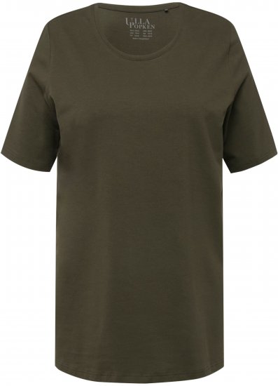 Ulla Popken Essential Round Neck Stretch Tee Forest Green - Pólók - 