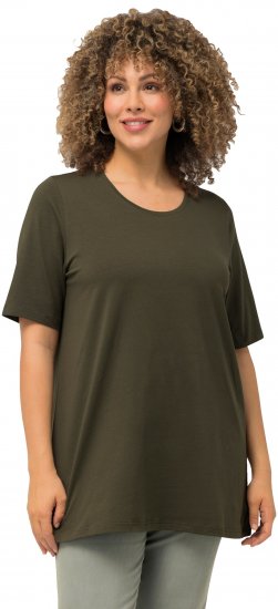 Ulla Popken Essential Round Neck Stretch Tee Forest Green - Pólók - 