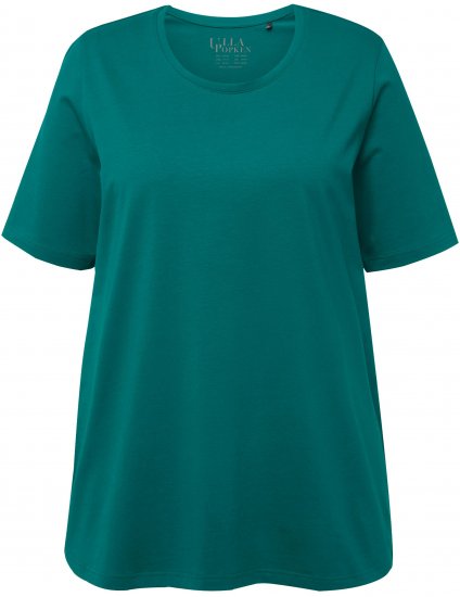 Ulla Popken Essential Round Neck Stretch Tee Dark Emerald - Pólók - 