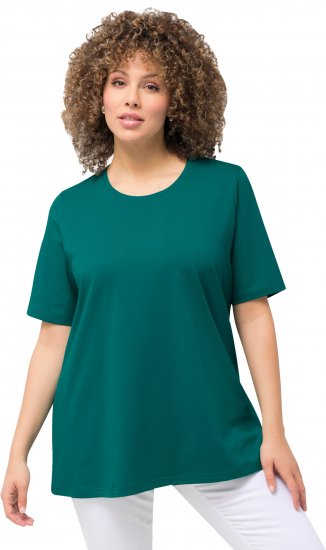 Ulla Popken Essential Round Neck Stretch Tee Dark Emerald - Pólók - 