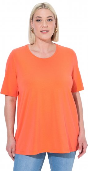 Ulla Popken Essential Round Neck Stretch Tee Coral Pink - Pólók - 