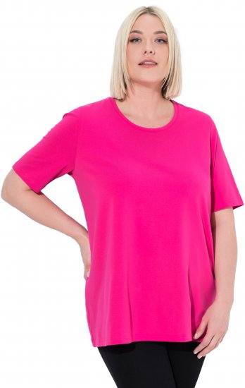 Ulla Popken Essential Round Neck Stretch Tee Magenta Pink - Pólók - 