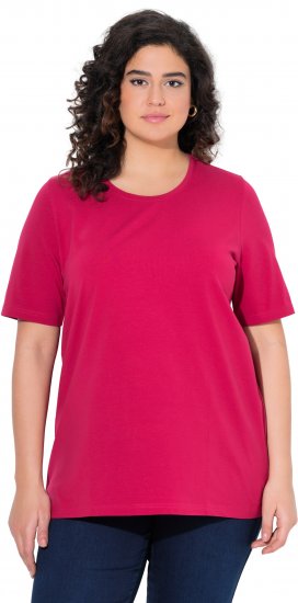Ulla Popken Essential Round Neck Stretch Tee Dark Raspberry - Pólók - 