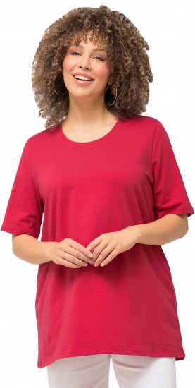 Ulla Popken Essential Round Neck Stretch Tee Dark Pink - Pólók - 