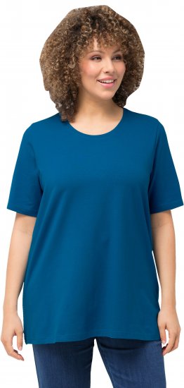 Ulla Popken Essential Round Neck Stretch Tee Medium Blue - Pólók - 