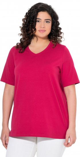 Ulla Popken Essential V-Neck Stretch Tee Dark Raspberry - Pólók - 