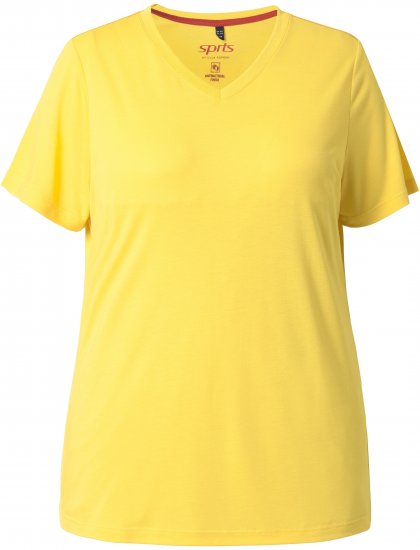 Ulla Popken Functional Antibacterial Finish V-Neck Short Sleeve Knit Top Sun Yellow - Pólók - 
