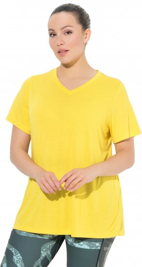 Ulla Popken Functional Antibacterial Finish V-Neck Short Sleeve Knit Top Sun Yellow - Pólók - 