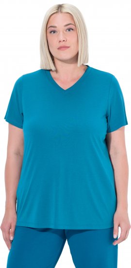 Ulla Popken Functional Antibacterial Finish V-Neck Short Sleeve Knit Top Opal Green - Pólók - 