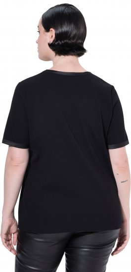 Ulla Popken Satin Trimmed Ribbed Jersey Short Sleeve T-Shirt Black - Pólók - 