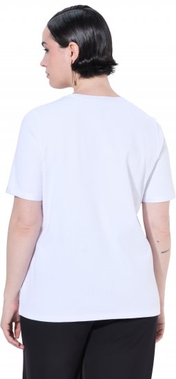 Ulla Popken Satin Trimmed Ribbed Jersey Short Sleeve T-Shirt Snow White - Pólók - 