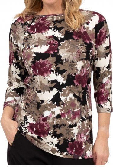 Scandinavian Caramel Flowers Blouse Purple and Brown - Mintás pólók nőknek - 