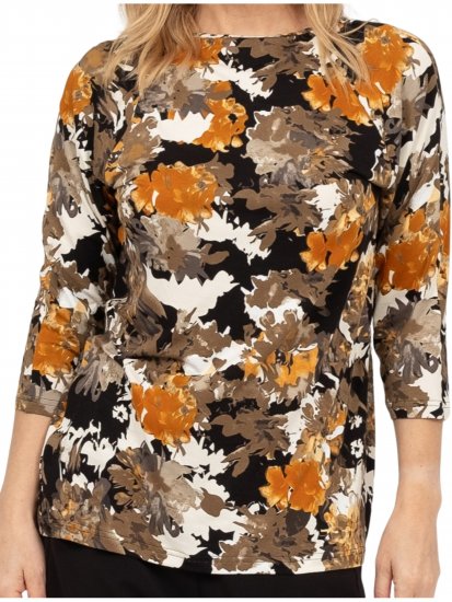Scandinavian Caramel Flowers Blouse Orange and Brown - Mintás pólók nőknek -