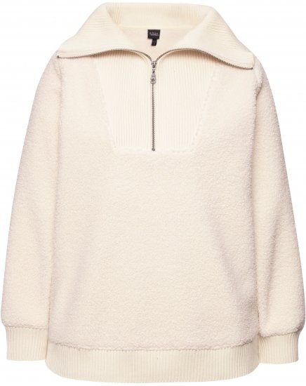 Ulla Popken Teddy Fleece Troyer Collar Sweatshirt Light Champagne - Bluzy & bluzy z kapturem - 