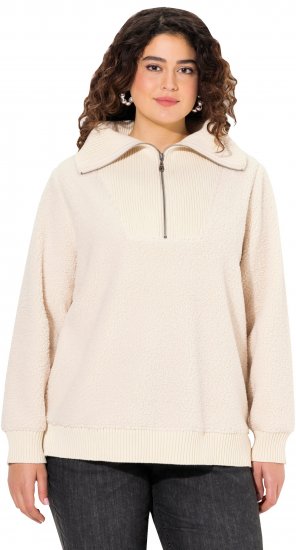 Ulla Popken Teddy Fleece Troyer Collar Sweatshirt Light Champagne - Bluzy & bluzy z kapturem - 