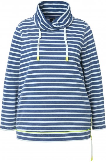 Ulla Popken Striped Turtleneck Neon Detail Sweatshirt Indigo Denim - Bluzy & bluzy z kapturem - 