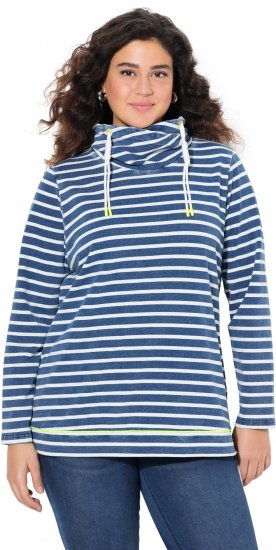 Ulla Popken Striped Turtleneck Neon Detail Sweatshirt Indigo Denim - Bluzy & bluzy z kapturem - 