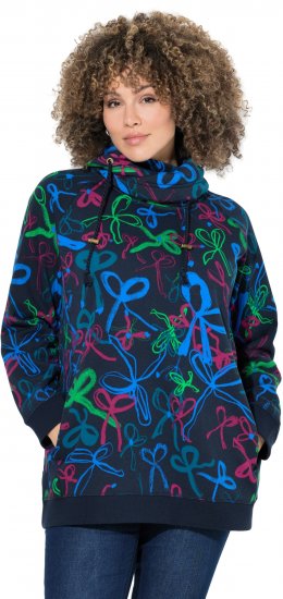 Ulla Popken Ribbon Print Turtleneck Sweatshirt Navy - Pólók - 