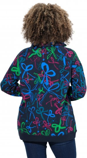 Ulla Popken Ribbon Print Turtleneck Sweatshirt Navy - Pólók - 