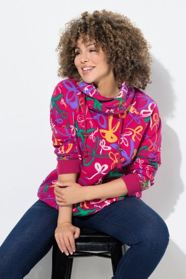 Ulla Popken Ribbon Print Turtleneck Sweatshirt Cherry Red - Bluzy & bluzy z kapturem - Kényelmes pulóverek és kapucnisok