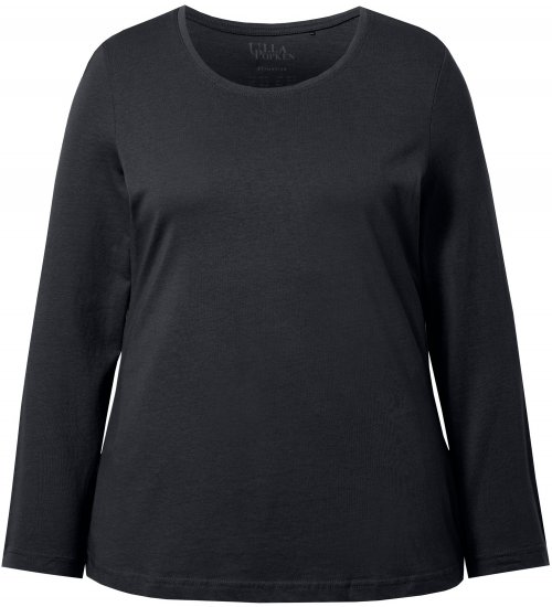 Ulla Popken Basic Round Neck Long Sleeve Slim Fit Cotton Tee Black - Pólók - 